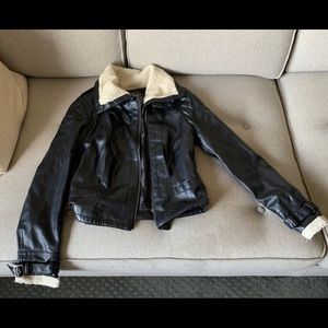 Black aviator faux leather jacket